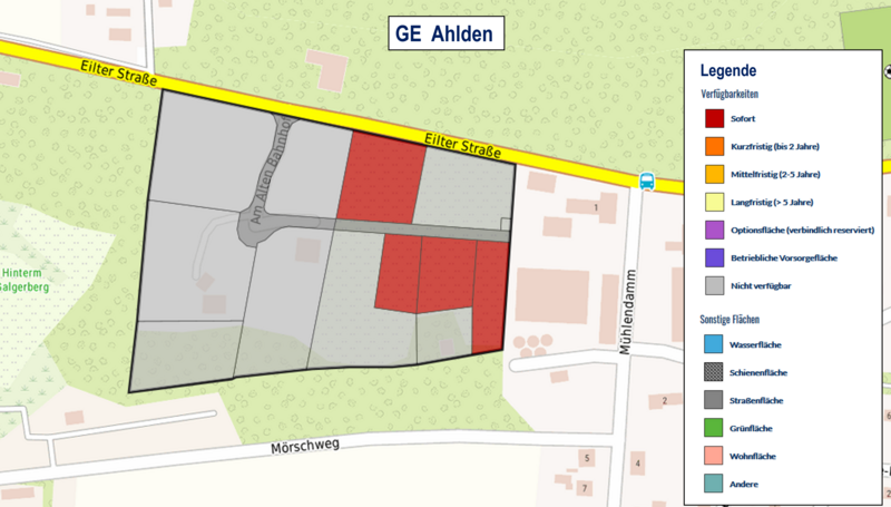 Kartenausschnitt aus Gefis mit den freien Flächen im Gewerbegebiet Ahlden