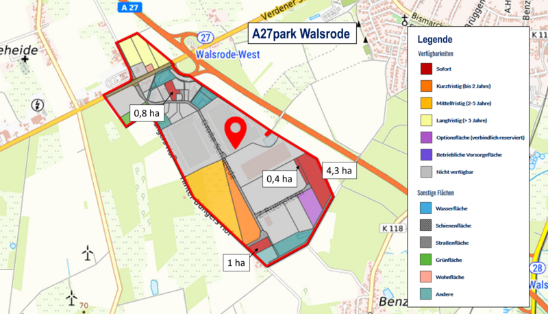 Kartenausschnitt aus Gefis mit den freien Flächen im A27park Walsrode