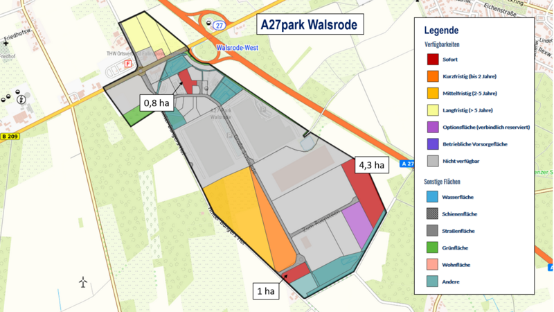 Kartenausschnitt aus Gefis mit den freien Flächen im A27park Walsrode