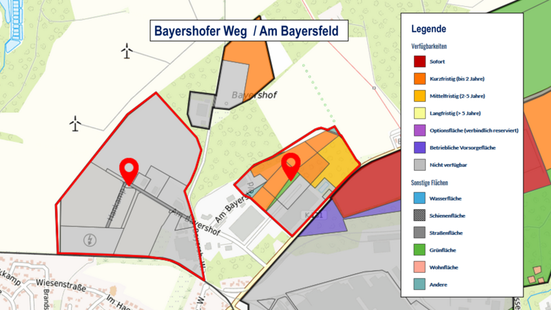 Kartenausschnitt aus Gefis mit den freien Flächen Bayershofer Weg / Am Bayersfeld in Bomlitz