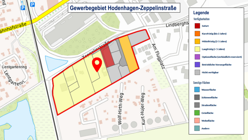 Kartenausschnitt aus Gefis mit den freien Flächen in der Zeppelinstraße in Hodenhagen