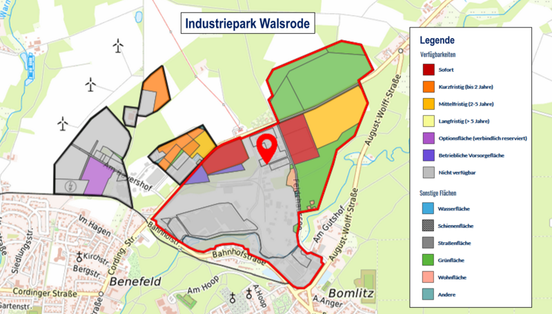 Kartenausschnitt aus Gefis mit den freien Flächen im Industriepark Walsrode in Bomlitz